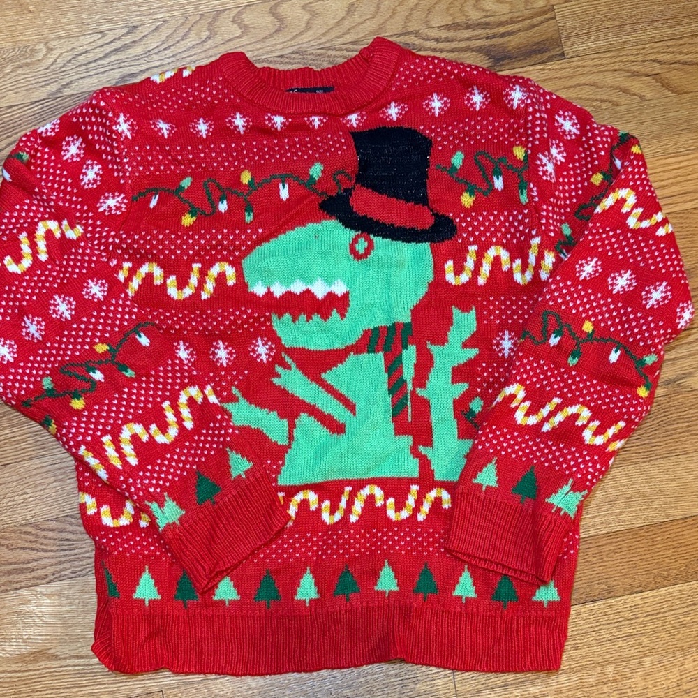 Simplee Apparel Ugly Christmas Red Dinosaur Holiday Sweater